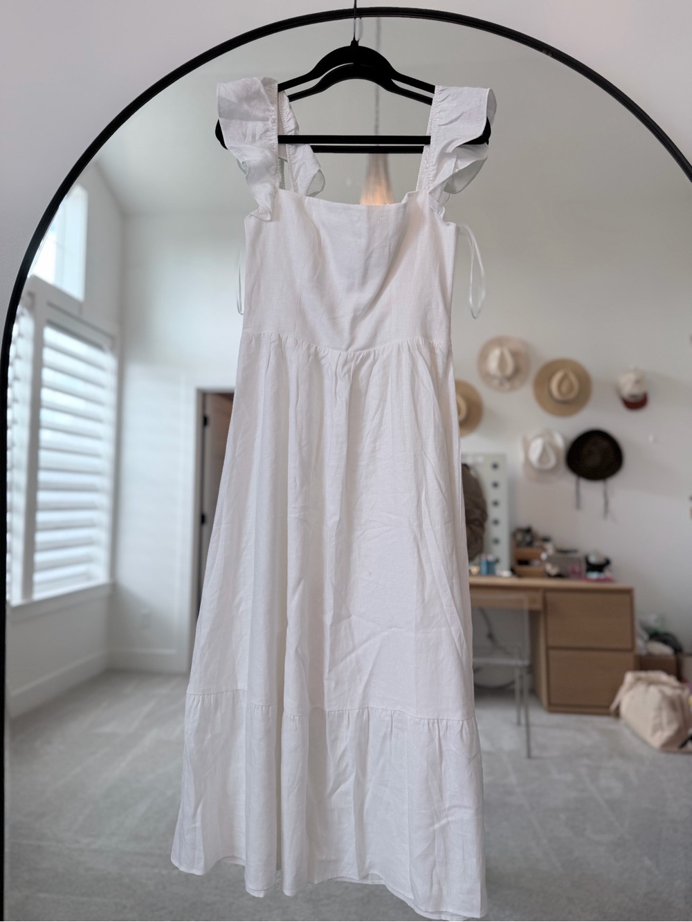 Reformation White Linen Ruffle Strap Maxi Dress